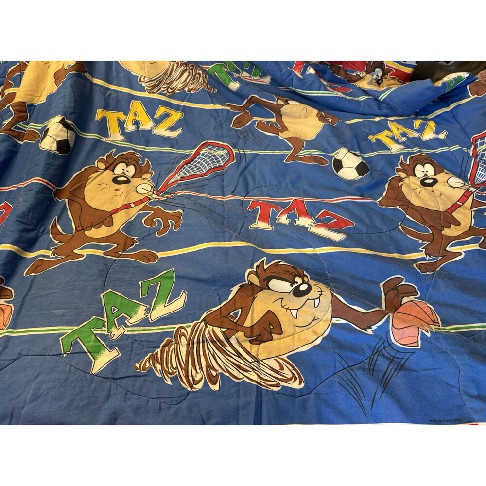 VTG 1994 Looney Tunes Tasmanian Devil Twin Reversable Sheet Set/Comforter Pics⬇️